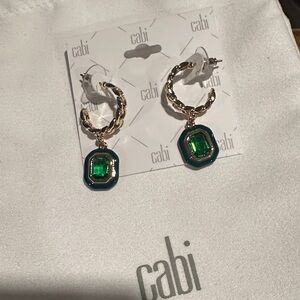 CAbi Felicity earrings Gold Hoops with Green Gemstone